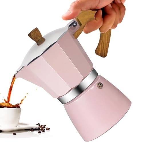Vaolvpant 3 Cup Aluminum Moka Pot Classic Stovetop Espresso Coffee Maker 150ml 5oz Coffeemaker Percolator Mocha Pot Greca Coffee Maker Cafe Makers for Italian and Cuban Café Brewing Pink - Image 1