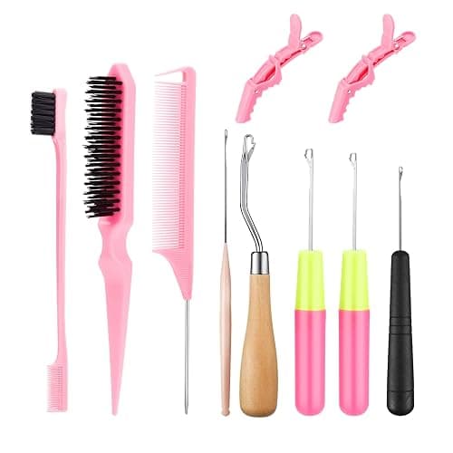 SWEET VIEW Crochet Needles for Hair With Edge Brush, Bristle Brush, Rat Tail Comb, Gator Clips, Latch Hook for Hair - Image 1
