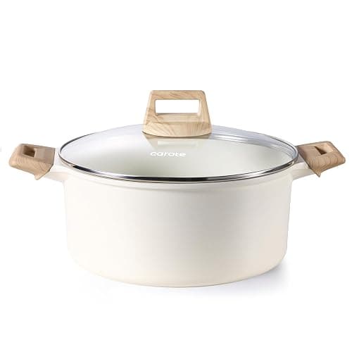 CAROTE 6 Qt Nonstick Stock Pot with Lid Soup Pot, 6 Quart Casserole with Lid, Easy to Clean Non Stick Cooking Pot Cookware PFOA Free, White Granite - Image 1