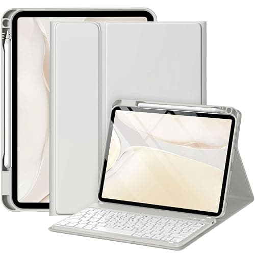 drivego Keyboard Case for iPad A16 11th/10th Genration (2025/2022 11/10.9 Inch) with Pencil Holder, Anti-fall Keycaps Detachable Bluetooth Keyboard Cover for iPad 10/11, QWERTY UK Layout, LightGray - Image 1