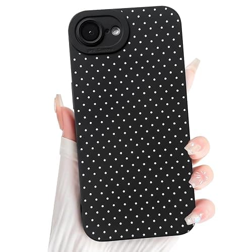 NITITOP Compatible with iPhone 16e Case Cute Aesthetic Little Polka Dots Pattern Design for Women Men Girls Soft TPU Shockproof Stylish Full Camera Protective Phone Cover - Black White - Image 1