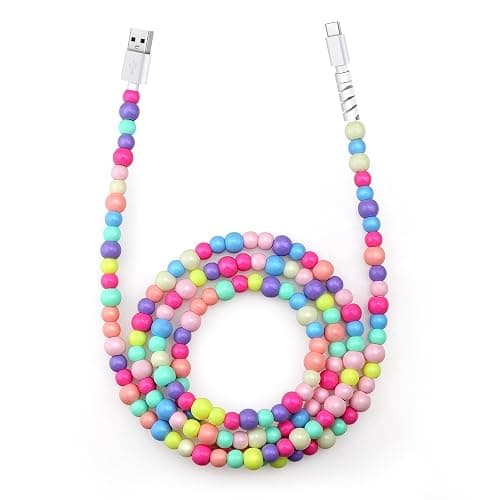 Aolcev USB C Cable 66W Fast USB A to USB C Charging Cord 4.9FT Cute Beaded USB Type C Charger Cord Phone Charger Cable for iPhone 17 16 Pro Max 15 Pro Max Plus Galaxy S25 S24 S23 S22 Multicolored - Image 1