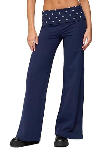 Pivanzore Fold Over Yoga Pants for Women Low Rise Wide Leg Leggings Sweatpants Y2k Cozy Stretchy Foldover Lounge Pants - Image 1