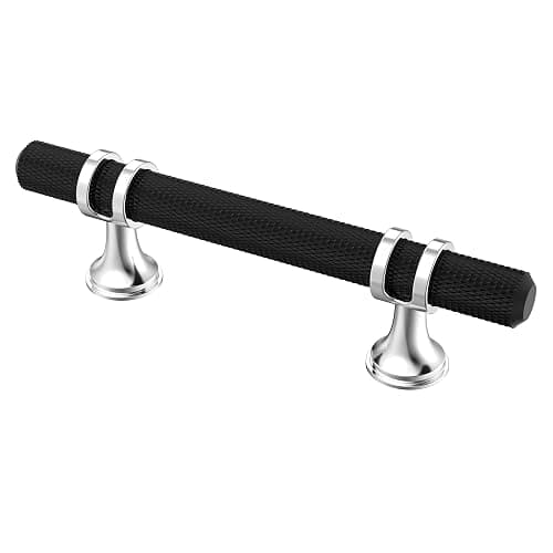 Alzassbg 15 Pack Matt Black and Silver Cabinet Handles, 3 Inch(76mm) Hole Centers Kitchen Hardware Knurled Cabinet Metal Pulls for Cabinets and Drawers AL3087CP-MB - Image 1