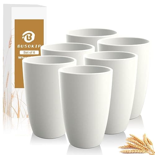 BUSOKIP Drinking Glasses 20 OZ Tumbler Large Cups Wheat Straw Cups Set of 6 | Alternatives to Plastic Tumbler Dishwasher Safe Water Glasses Drinking Cup Reusable Cups for Kitchen - White - Image 1