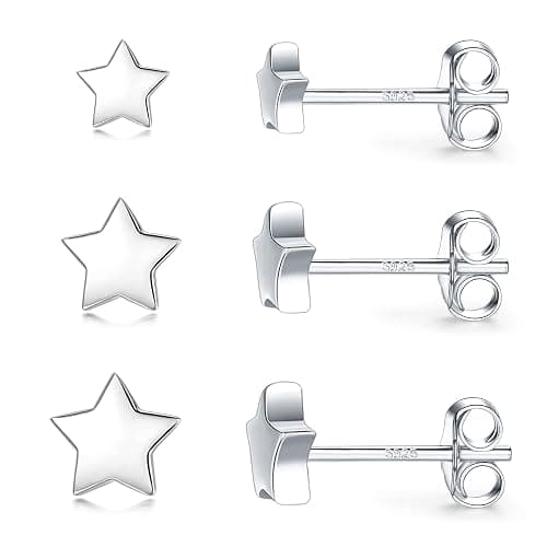 3 Pairs 925 Sterling Silver Star Stud Earrings for Women,Tiny Simple Geometric Stud Earrings Set Small Hypoallergenic Cartilage Tragus Ear Jewellery for Men (3/4/5mm) - Image 1
