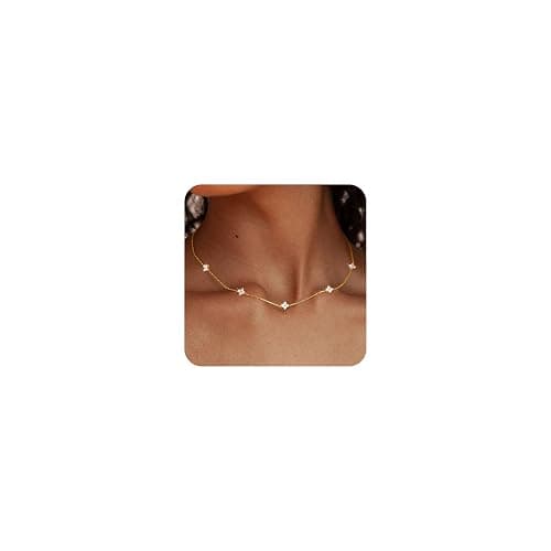FUNEIA Dainty Silver Gold Necklaces for Women Trendy Non Tarnish 14K Gold Plated Cubic Zirconia Necklace Layered Cute Butterfly Heart Station Choker Necklace Stack for Wedding Prom Brides Jewelry - C- Flower Necklace-Gold - Image 1