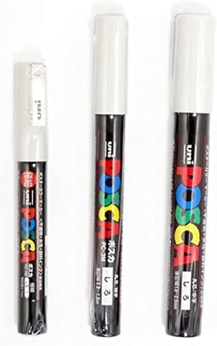 Uni POSCA White Fine Paint Marker Pens, 3 Different Point Sizes per Pack: PC-1M(0.7 mm), PC-3M(0.9~1.3 mm), PC-5M(1.8~2.5 mm) - total 3 pens - Made in Japan - Image 1