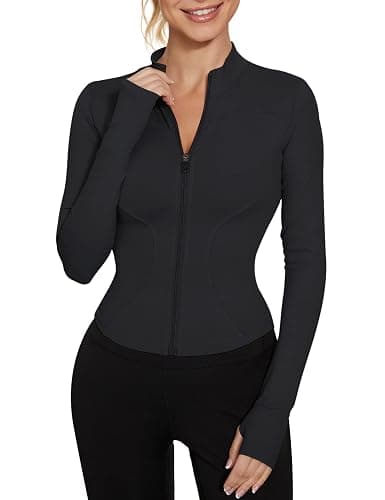 LUYAA Women's Workout Jacket Lightweight Zip Up Yoga Jacket Cropped Athletic Slim Fit Tops - Black - Medium - Image 1