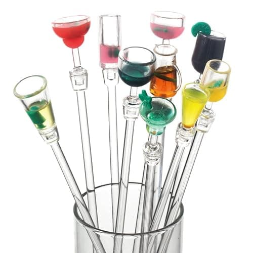 Swizzle Sticks Colorful Clear Beverage Stirrers 9.05" Drink Stirrer Cocktail Stirrer Clear Shafts Cocktail Drink Stirrers for Bars Cafes Restaurants Home Use 10 Pieces - Image 1