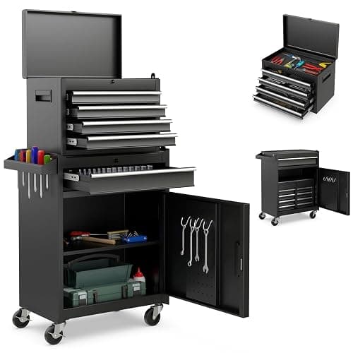 Goplus Tool Chest, 5 Drawers Rolling Tool Cabinet with Detachable Top Toolbox, Universal Lockable Wheels, Lock Bar, Protective Liner & Tool Rack, Metal Tool Storage Cart, Tool Box for Garage Workshop - Image 1