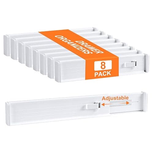 DIMJ 8 Pack Drawer Dividers for Clothes - Dresser Organizers 12.83"-22.05" Adjustable & Expandable Plastic Separators for Bedroom,Office,Bathroom,Kitchen, White - Image 1