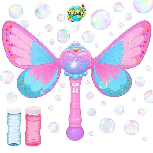 Kids Butterfly Bubble Wand, Light Up Automatic Bubbles Maker Machine with Bubble Solution, Magic Fairy Wand Outdoor Garden Bubbles Blower Activity Gift Toy Leak-Proof Design for Children Ages 3+ Years - Image 1
