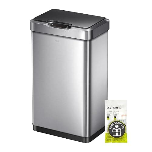 EKO Mirage-T 50 Liter / 13.2 Gallon Touchless Rectangular Motion Sensor Trash Can, Brushed Stainless Steel Finish - 50 Liter - Image 1