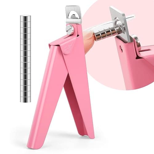 False Nail Clippers with Magnets Stainless Steel Nail Cutter for Acrylic Nail Nail Clippers with 15Pcs Small Magnets for Home Salon Nail Art(Baby Pink) - Image 1