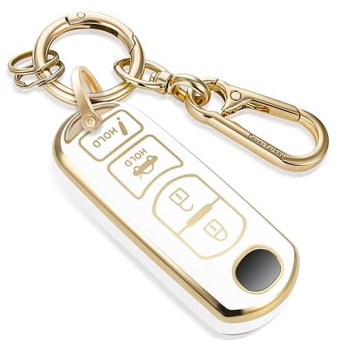 Coverforkey for Mazda Key Fob Cover with Upgraded Anti loss Durable Metal Keychain, Fashionable Soft Case for Mazda 3 Mazda 6 CX-3 5 9 CX-12 MX-5 Scion iA (4 buttons) (Gold, A1) - Image 1
