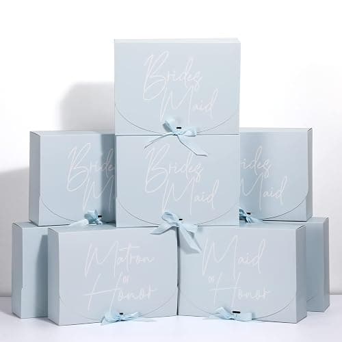 Marspark 8 Pack Blue Bridesmaid Proposal Gift Boxes with Ribbon 7.87 x 10.6 Inch Will You Be My Maid of Honor Bridesmaid Boxes for Wedding Bridal Shower Packaging Supplies Birthday Party Favors - Image 1