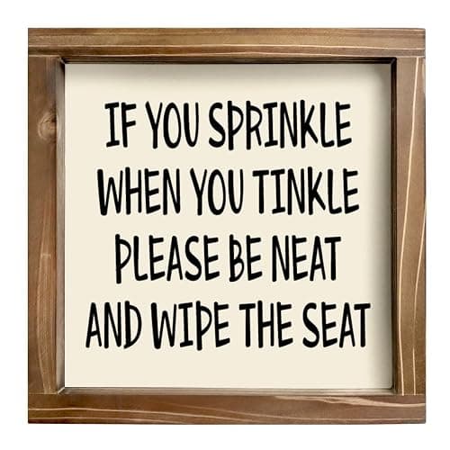 Kas Home Rustic Wood Funny Wall Decor - Toilet Bathroom Signs, Apartment Decor, Restroom Wall Plaque (7" x 7", White-IAT) - Image 1