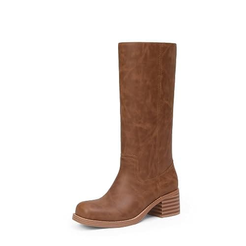 Adolilove Mid Calf Boots for Women Chunky Block Low Heel Square Toe Comfortable Casual Trendy Stylish Boots - Image 1