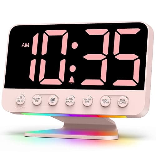 Odokee Digital Alarm Clocks for Bedrooms: Large Bold Number 5 Brightness Dimmer - Easy to Read Across The Room - 5 Alarm Sound 8 Night Light - Sakura Pink - Image 1