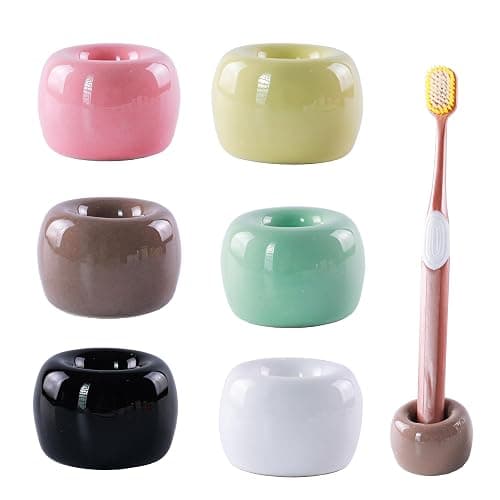 NiuYichee Set of 6 Sleek Mini Ceramics Toothbrush Holder, Small Ceramic Ring, Perfect Size for Bathroom Vanity Countertops - Image 1