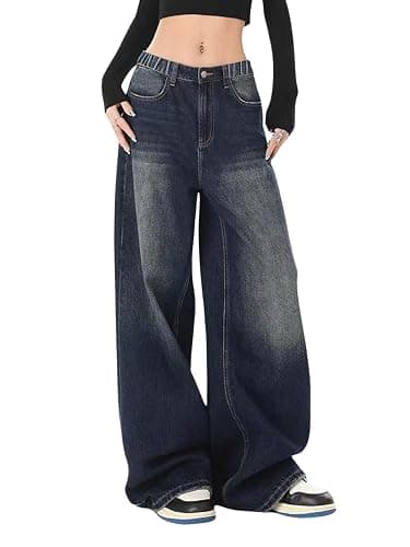 SHENHE Girl's Baggy Jeans Wide Leg Low Rise Y2k Loose Jeans Denim Pants | Elastic Waist, Y2k, Baggy Jeans,Wide Leg - Image 1