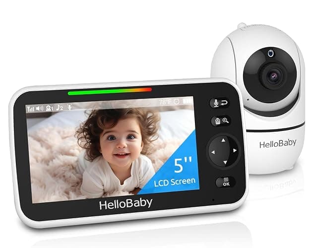 HelloBaby No WiFi Baby Monitor 5" Screen 30-Hour Battery Pan-Tilt-Zoom Video Upgrade with Camera and Audio, Night Vision, VOX, 2-Way Talk, 8 Lullabies and 1000ft Range, HB6550 - Image 1