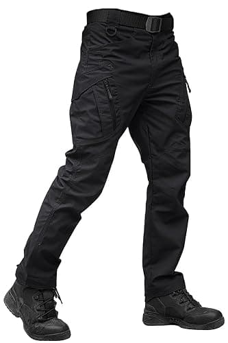 TACVASEN Men's Tactical Pants 9 Pockets Cargo Hiking Pants Lightweight Work Pants for Men Construction Water Resistant - Black - 38 - Image 1