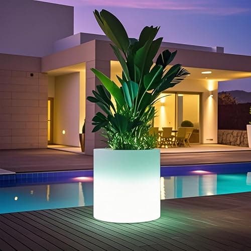 Mr.Go 16-inch LED Flower Pot Light w/Remote, RGB Color Changing Colorful Cylinder Flowerpot, Rechargeable Lighted Planter & Ice Bucket for Home Decor, Garden, Party, Wedding, Gifts - Image 1
