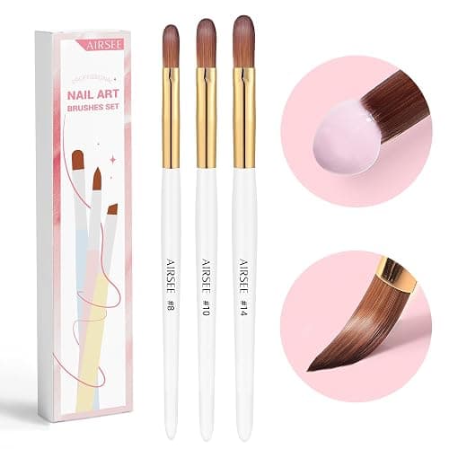 AIRSEE 3PCS Acrylic Nail Brush Set, Size 8/10/14 for Manicure,White | For Beginner & Professional use with Acrylic Powder, Nail Art Extension & 3D Carving,3A+ nylon suitable for DIY Salon Home - Image 1