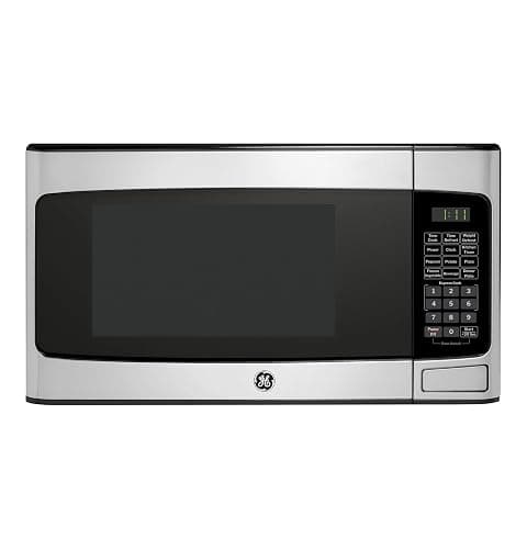 GE Countertop Microwave Oven, Compact 1.1 Cubic Ft., 950-watt Capacity, 6 Auto Cooking Settings, Child-Lock Technology, Kitchen Essentials for The Countertop, Dorm Room or Apartment, Stainless Steel | 6 Convenience Cook Settings, One-Touch Controls, Child Lock Technology, Glass Turntable, for Kitchen, Dorm, Office, Apartment - Image 1