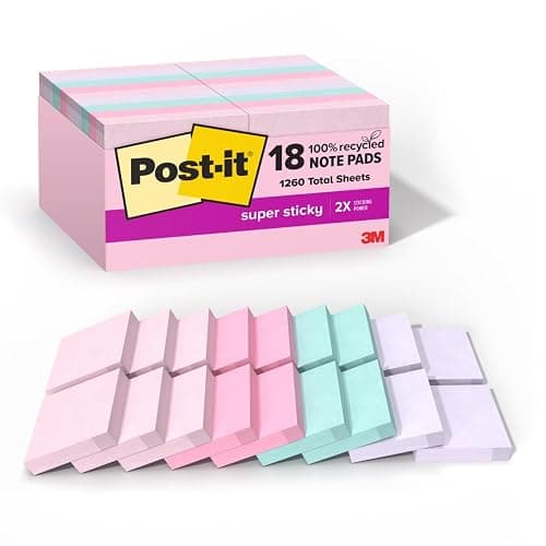Post-it Recycled Super Sticky Pop-up Notes, 1 7/8" x 1 7/8", Wanderlust Pastels Collection, 70 Sheet/Pad, 18 Pads/Pack | School Supplies and Office Products, 2X the Sticking Power - Image 1
