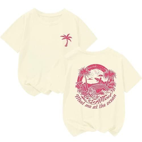 Girls Cute Graphic Tees Kids Hawaiian Beach Shirts Meet Me at The Ocean Shirts Toddler Oversized Tshirt Summer Tops - Image 1