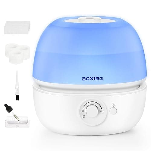 BOXING 3L Top Fill Humidifiers for Bedroom Baby, 20dB Quiet Air Humidifier for Large Room & Indoor Plants with Optional Night Light, Cool Mist Diffuser for Home, Essential Oil Tray, BPA-Free,White,30H - Image 1