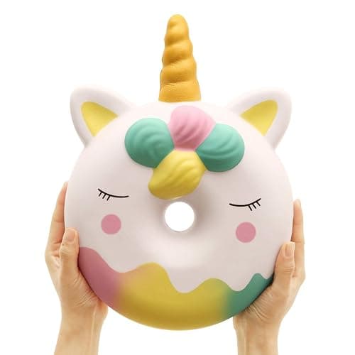 Anboor 13 Inches Squishies Jumbo Unicorn Donut Kawaii Soft Slow Rising Scented Giant Doughnut Squishies Stress Relief Kid Toys (White) - Image 1
