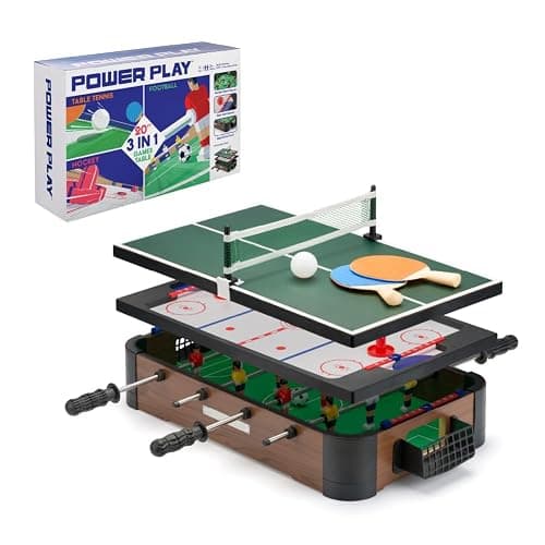 Powerplay 3 in 1 Table Top Games, Multi Game Table Set, Mini Football, Hockey and Table Tennis, One Size - Image 1