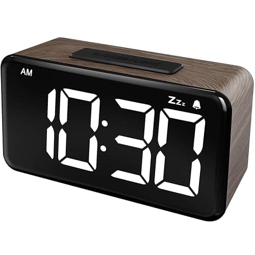NOKLEAD Digital Alarm Clock: Wood Grain, 5.9-inch LED Display, Easy to Use for Seniors and Men, Adjustable Brightness, Aesthetic Room Decor Desk Clocks for Bedroom | Dorm | Living Room | Office - Image 1