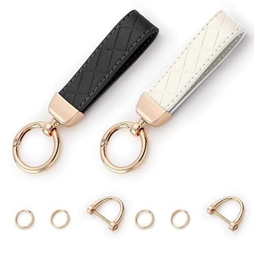 Handlive 2 Pack Leather Keychains, Car Key chains for women men, Key Fob Holder with Keyrings, Anti-Lost D-Ring - Image 1