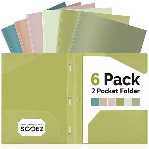 Sooez Folders with Pockets and Prong, 6 Pack, Green Colors, File Folders with Prongs, 2 Pocket Folders Bulk, Plastic Folder for School College Supplies, Aesthetic Nursing Cute School Supplies - Image 1