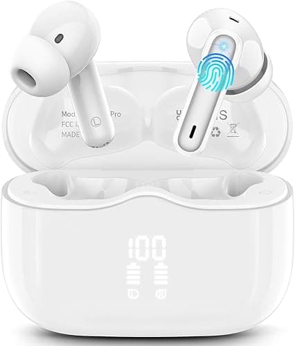 Wireless Earbuds, Bluetooth 5.3 Headphones in Ear with HiFi Stereo Deep Bass, 4 ENC Noise Cancelling Mic Wireless Earphones 40H Playtime, Bluetooth Earbuds Dual LED Display, IP7 Waterproof, Snow White - Image 1
