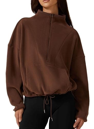QINSEN Women Half Zip Fleece Sweatshirt Mock Neck Long Sleeve Winter Cozy Sherpa Pullover Sweater Tops - Image 1