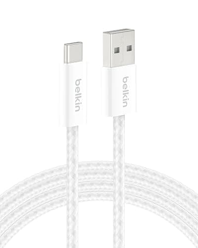 Belkin USB A to USB C Cable, 6.6ft, 15W - Type C Charger, iPhone Charger Cord, Soft, Braided, Flexible for iPhone 17 & 16, Galaxy S25, Pixel 10, iPad Pro, Airpods Pro, Switch & More - White - Image 1