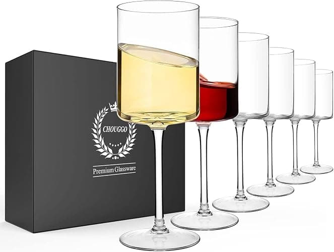 Chouggo Square Wine Glasses Set of 6, Hand Blown Crystal Red Wine or White Wine Glass 11.4Oz - Hand Crafted by Artisans - Gifts for Women, Men, Wedding, Anniversary, Christmas, Birthday - Image 1