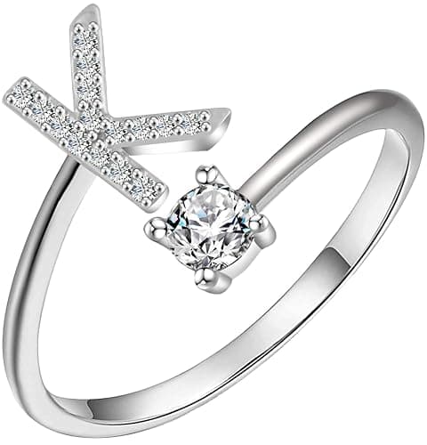 Haoze Silver initial Rings for Girls Women Dainty Gold Plated Adjustable Letter Rings for Teen Girls Stackable Alphabet Rings Birthday Gift for Girls - Image 1