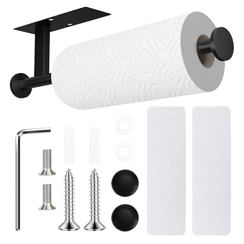 FISHCLOUD Paper Towel Holder Wall Mount - Self Adhesive No Drill or Drilling, SUS304 Stainless Steel - Kitchen, Bathroom, Sink, Pantry, Fridge(Black) - Image 1