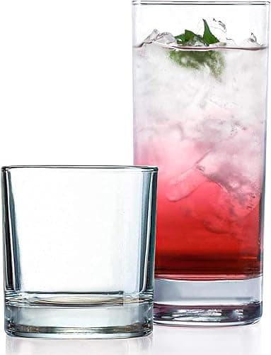 Everyday Drinking Glasses Set of 8 Drinkware Hurricane Glasses, Kitchen Glasses for Cocktail, Iced Coffee, Beer, Ice Tea, Wine, Whiskey, Water, 4 Tall Glass Cups & 4 Short Dof Drinking - Image 1