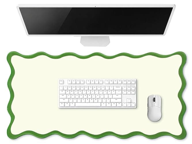 Hahafelt Large Scalloped Desk Mat Pad, Green, 31.5 x 15.8 Inches | Office Desk Mat, Cute Coquette Waterproof Nonslip, School Preppy Table Decor, Makeup Pad, Gaming Mouse Pad, Teacher Women Men - Image 1