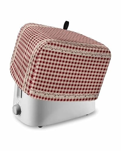 Country Star Berry Red Buffalo Plaid Soft Washable 2 Slice Toaster Dust Cover with Pockets, Dust-proof and Fingerprint Protection - Image 1