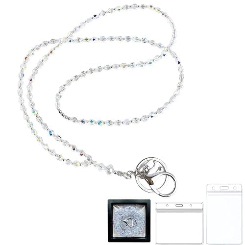 Blynkell Crystals Beaded Necklace Lanyards for ID Badges Name Tag and Keys for Women Sparkling Wheel Crystal Light Weight Keychain Modern Teacher Lanyards Holder 34in - Image 1