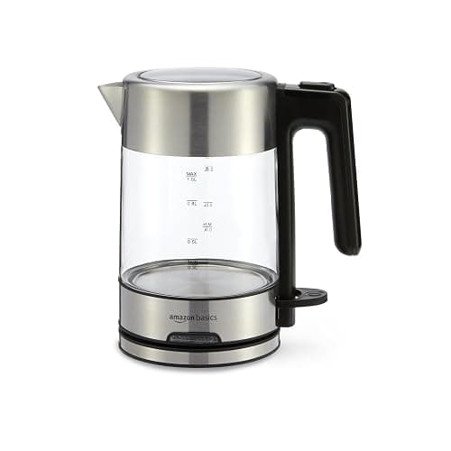 Amazon Basics Electric Kettle with Glass Carafe for Tea and Coffee, Fast Boiling, Auto Shut-Off, Boil-Dry Protection, Temperature Control, Removable Filter, 1 Liter, 1500W, BPA-Free - Image 1